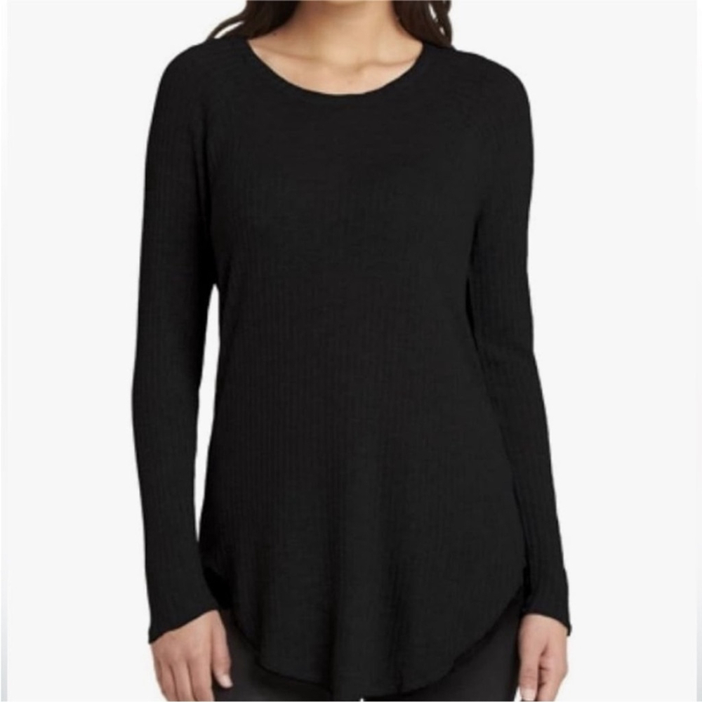 CHASER long sleeve waffle thermal top round neck shirtail hem black size large